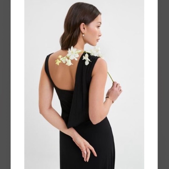 Marcella NYC Laurel Gown Dress Asymmetrical European Stretch Jersey XL Black - Picture 8 of 15